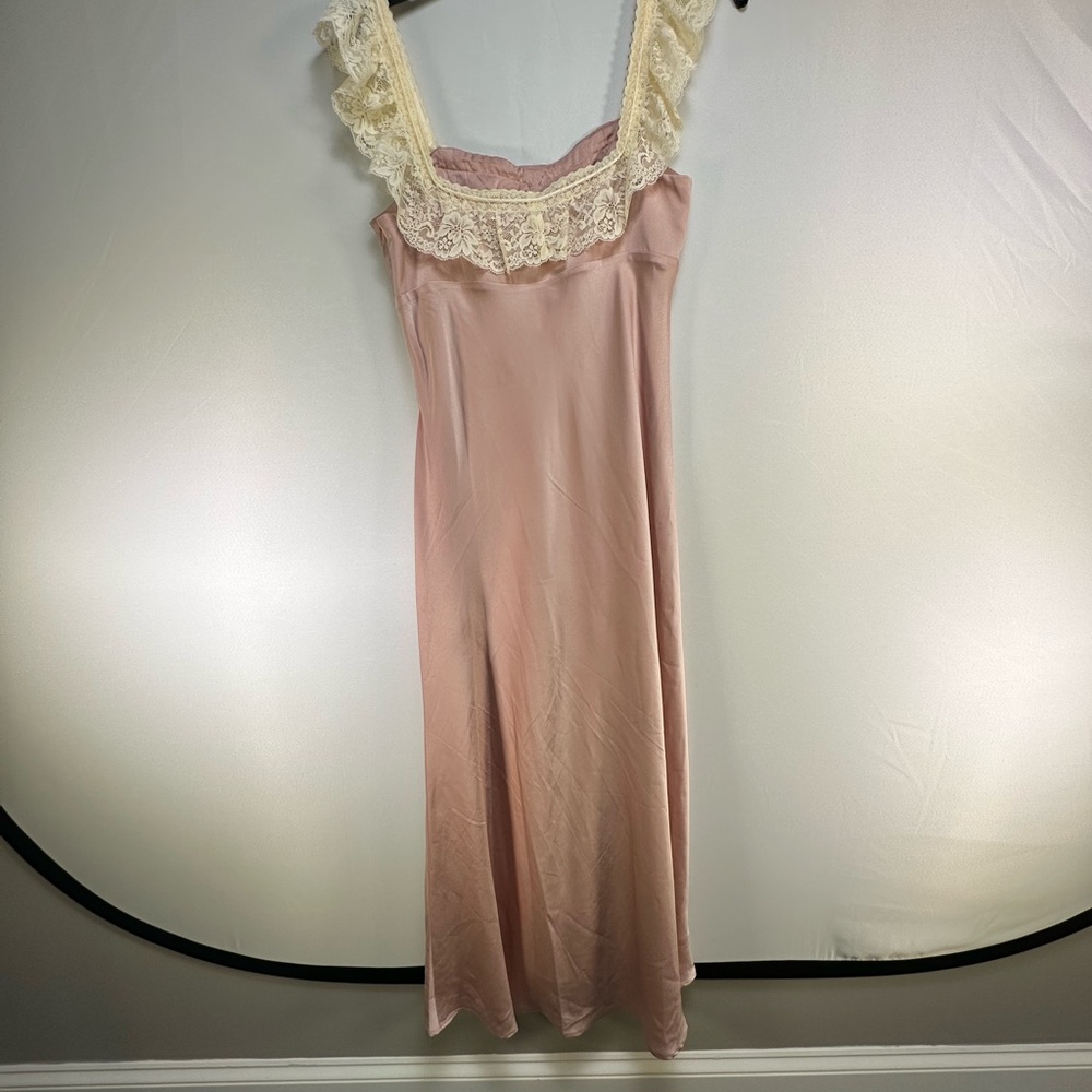 Wayf Pink Maxi SlipDress with Cream Lace Trim - Picture 5 of 6